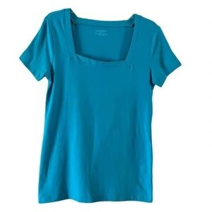 Philosophy | Turquoise Short Sleeve Square Neck Cotton Tee, Large